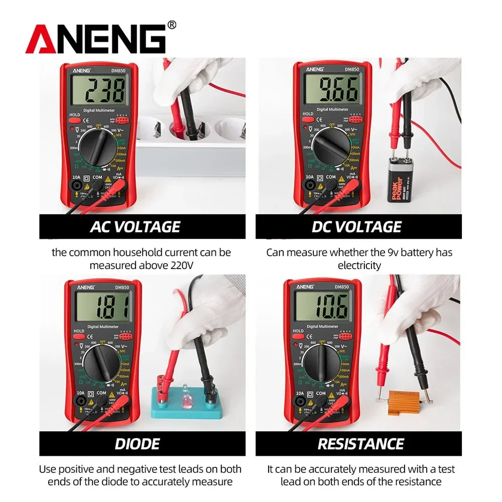 ANENG DM850 Digital Tester Ohm Automatic Counts Auto Current Ammeter Detector Tool Multimeter AC/DC Professional 1999 Votage