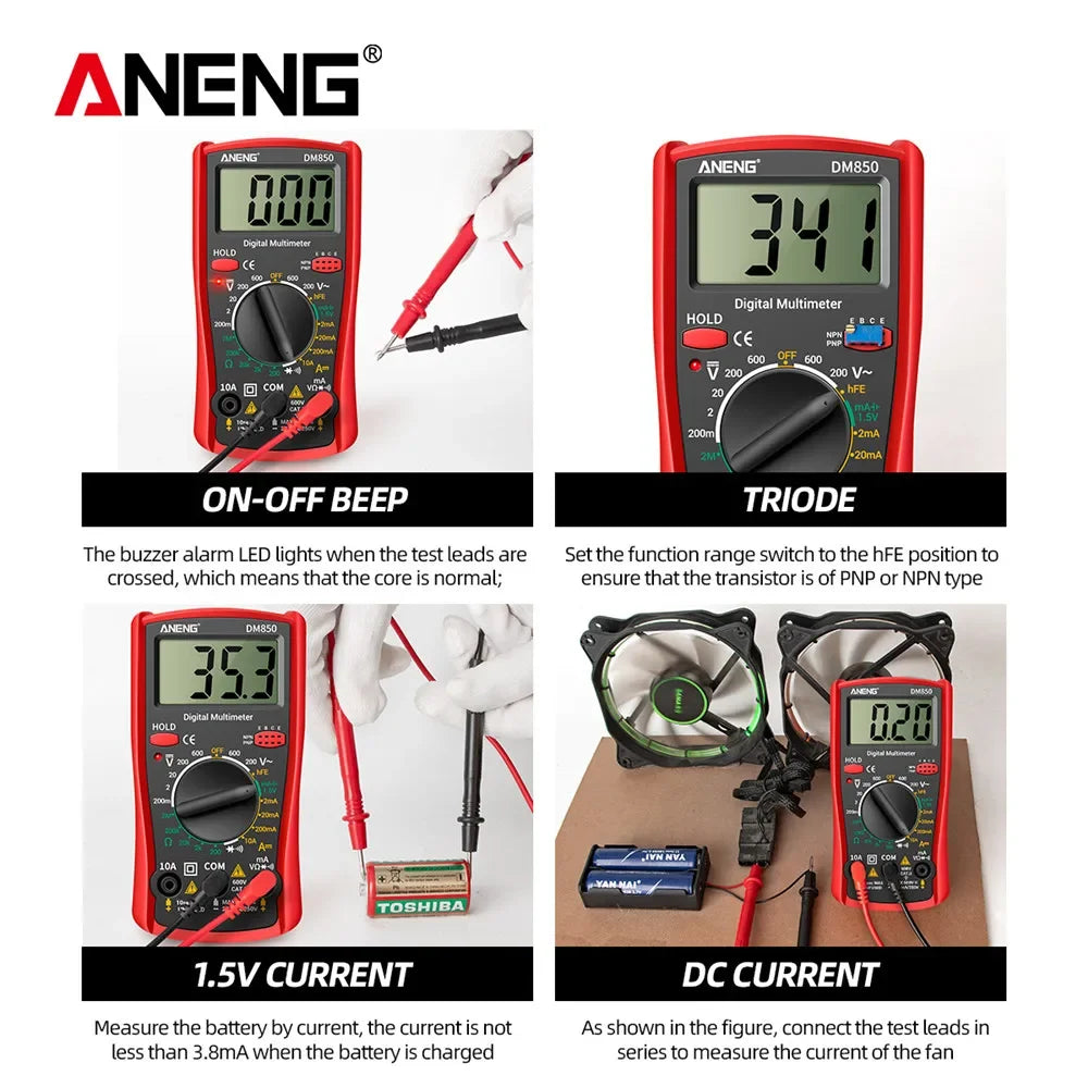 ANENG DM850 Digital Tester Ohm Automatic Counts Auto Current Ammeter Detector Tool Multimeter AC/DC Professional 1999 Votage