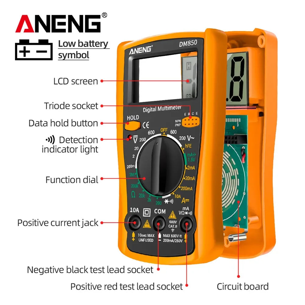 ANENG DM850 Digital Tester Ohm Automatic Counts Auto Current Ammeter Detector Tool Multimeter AC/DC Professional 1999 Votage