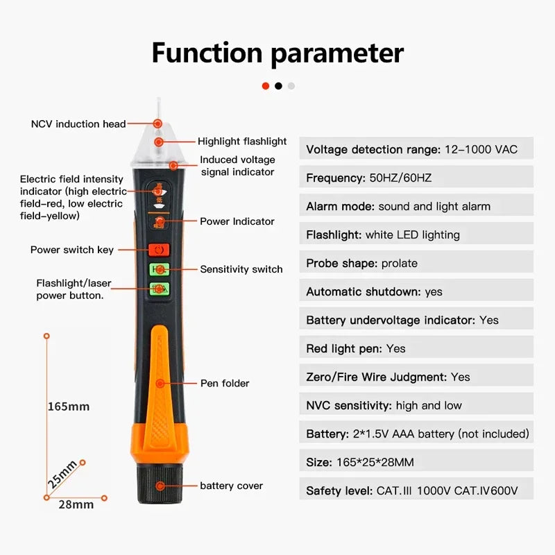 Non Contact Voltage Detector T02A AC Voltage Tester Pen Meter 12-1000V Electric Sensor Test Pencil Smart Breakpoint Finder