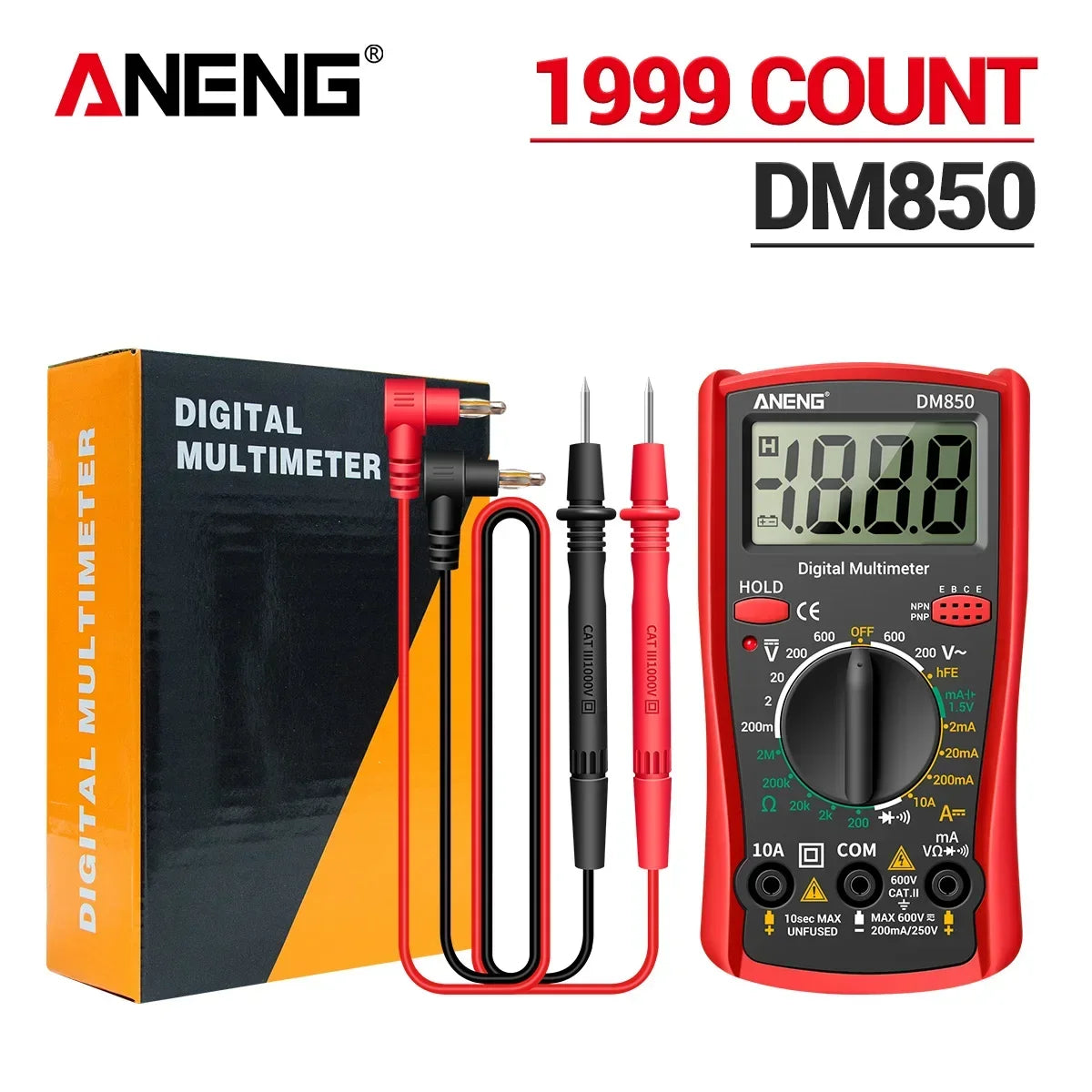 ANENG DM850 Digital Tester Ohm Automatic Counts Auto Current Ammeter Detector Tool Multimeter AC/DC Professional 1999 Votage
